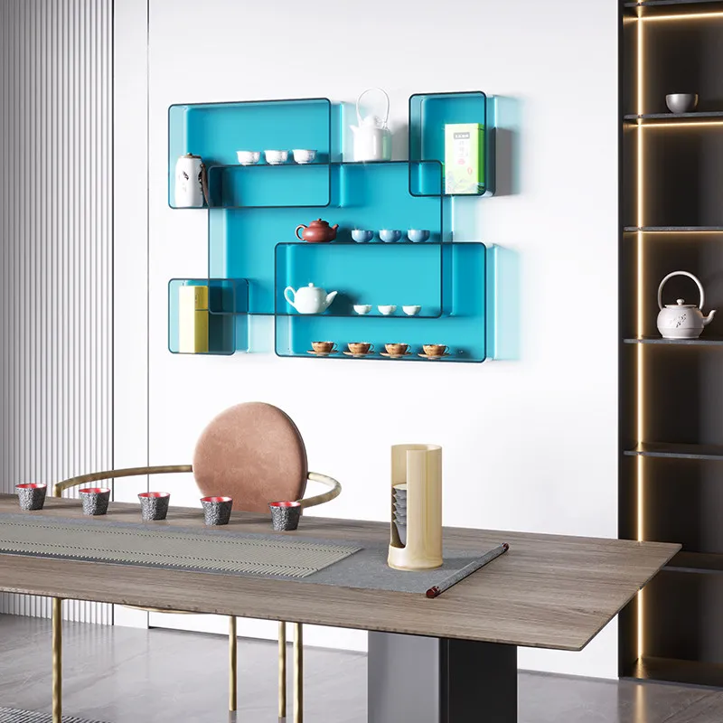 Teacup rack wall hanging on the wall Tea set display Bogu rack Acrylic storage simple modern Duobao Pavilion antique rack