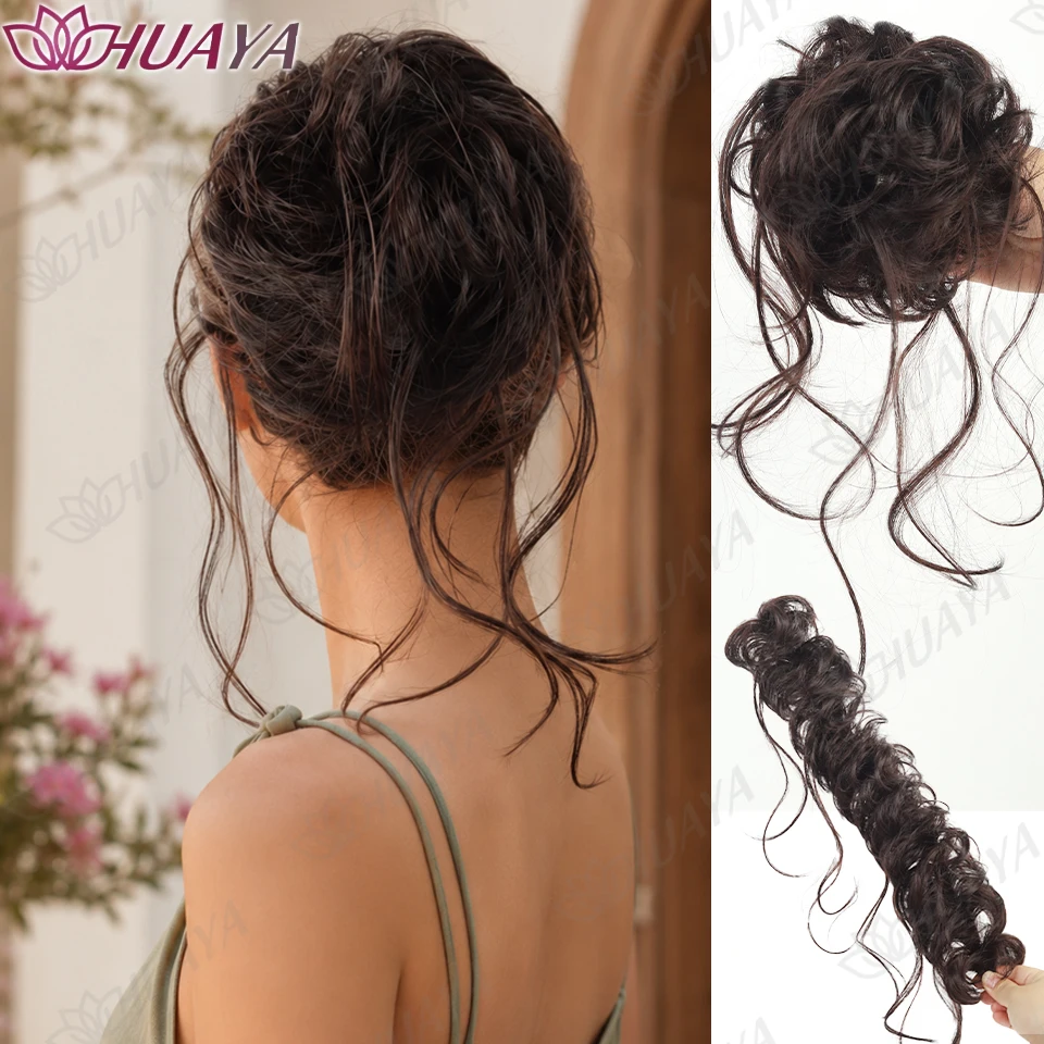 Synthetic Curly Messy Bun Hairpiece for Women Wavy Updo Chignon Hair Extension Hair Bun Cover Daily Party Accessories