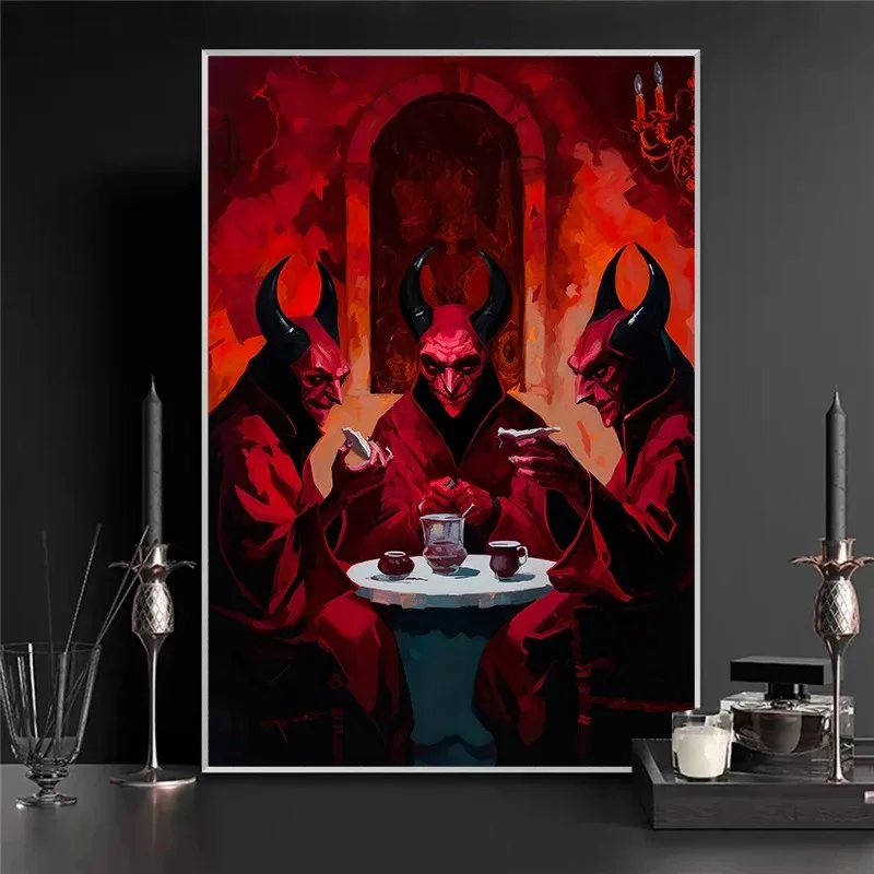 Baphomet in Throne Black Sabbatic Goat Vampire in A Coffin Poster Canvas Painting Print for Living Room Home Decor Cuadros