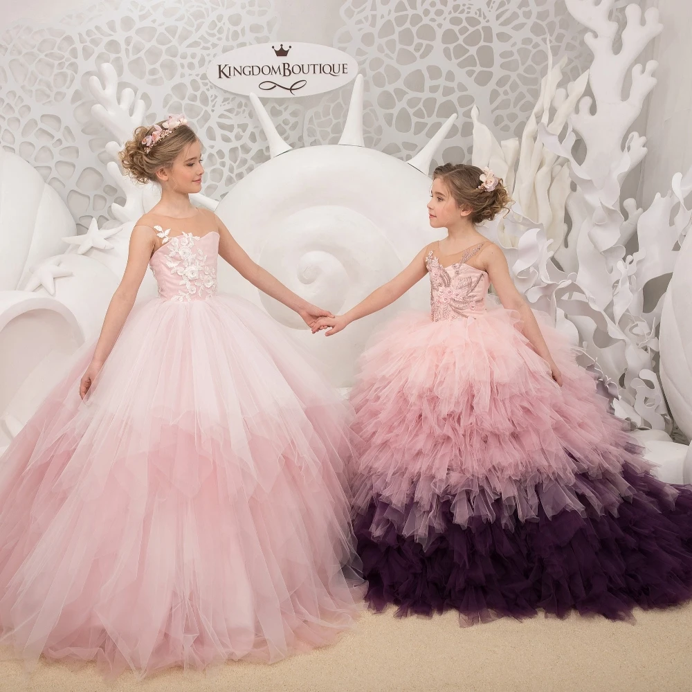 Lorencia-vestido rosa de flores para niña, para boda, capas escalonadas, princesa para niños pequeños, vestido de desfile, vestido de primera comunión YFD64