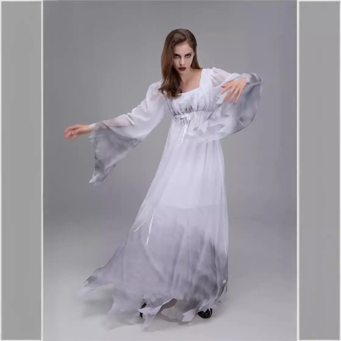 أزياء الهالوين الاسمية لفة بلانج الأبيض شبح العروس مرحلة الأداء الملابس تأثيري يتوهم الدكتور المرأة العرقية... #2