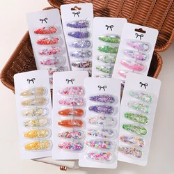 6pcs/set Children's Sequin BB Hair Clips Color Transparent Flowing Sand Bangs Hair Gripes Girl Cute Cartoon Headwear Accessory