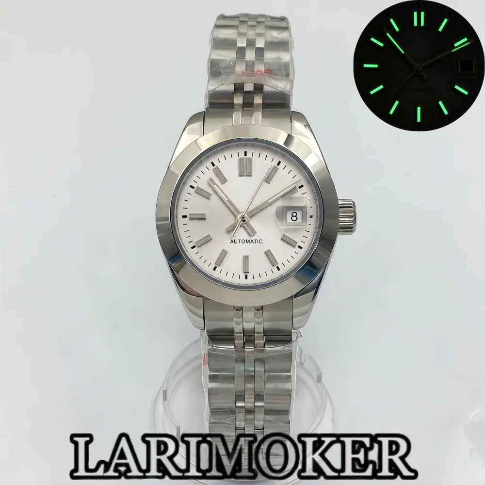 LARIMOKER 28mm Women's Automatic Watch NH05 Sapphire Crystal Date Magnifier Polished Bezel Jubilee Stainless Steel Bracelet