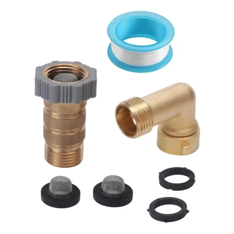 M76E Wasseranschluss-Regler-Set aus Messing mit 90-Grad-Winkeladapter, Gartenschlauch-Gewindeanschluss, Dichtungsband – Detail 9