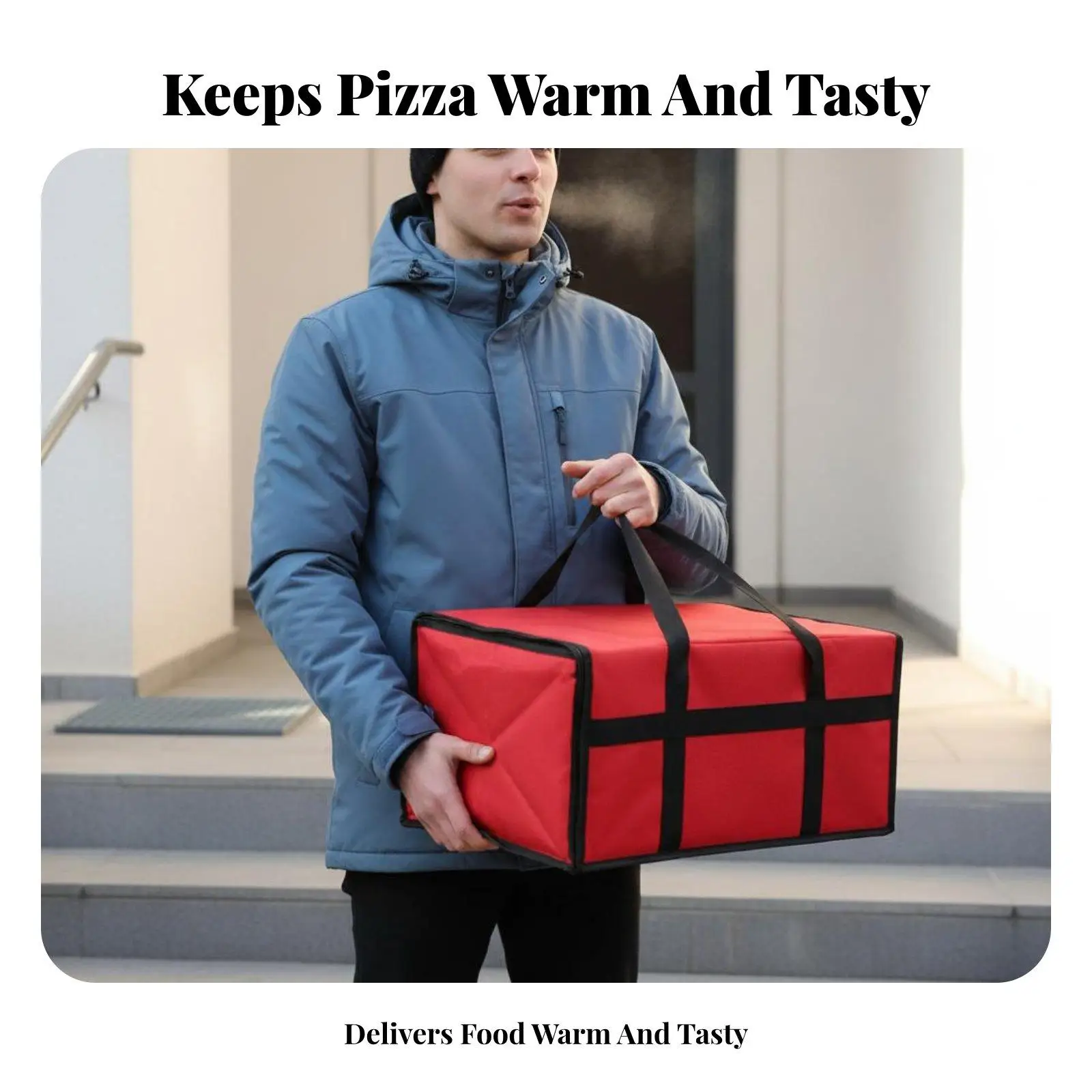 Meal Transport Bag Zipper Closure Insulated Food Delivery Bag Pizza Conveyance