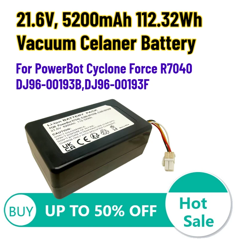 

21.6V, 5200mAh 112.32Wh Lithium Battery for PowerBot Cyclone Force R7040 DJ96-00193B,DJ96-00193F Rechargeable Battery