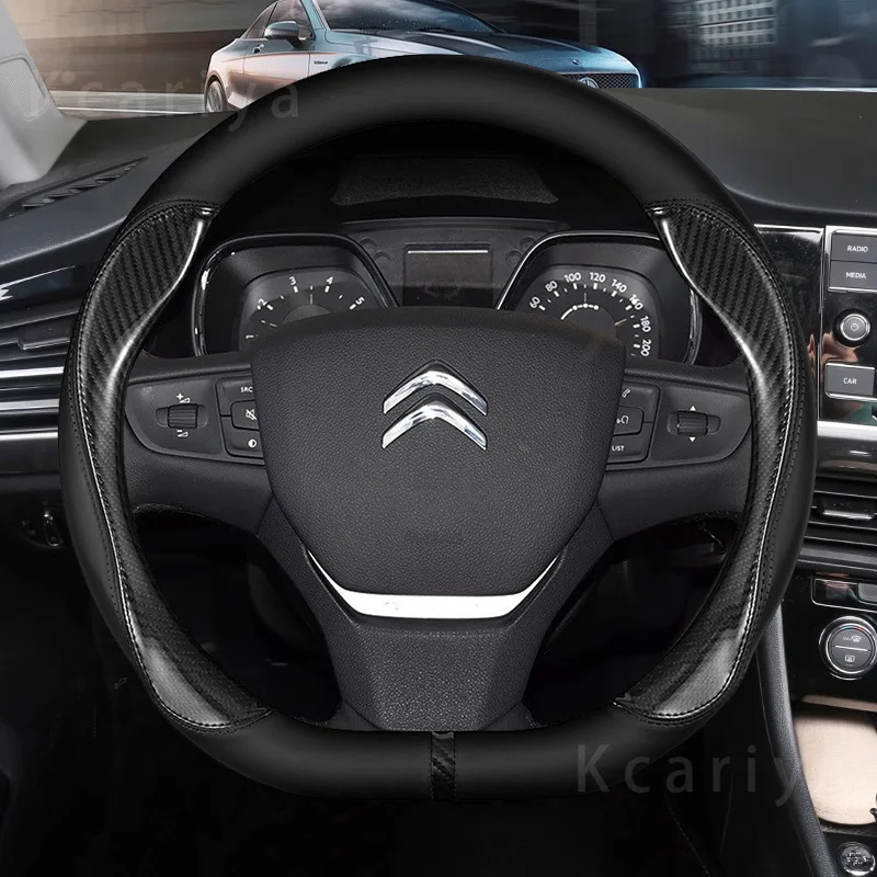 

38cm Anti-slip leather carbon fiber steering wheel cover for Citroen C1 C2 C3 C4 C5 C6 C4L Berlingo Picasso Aircross Sega Elysee