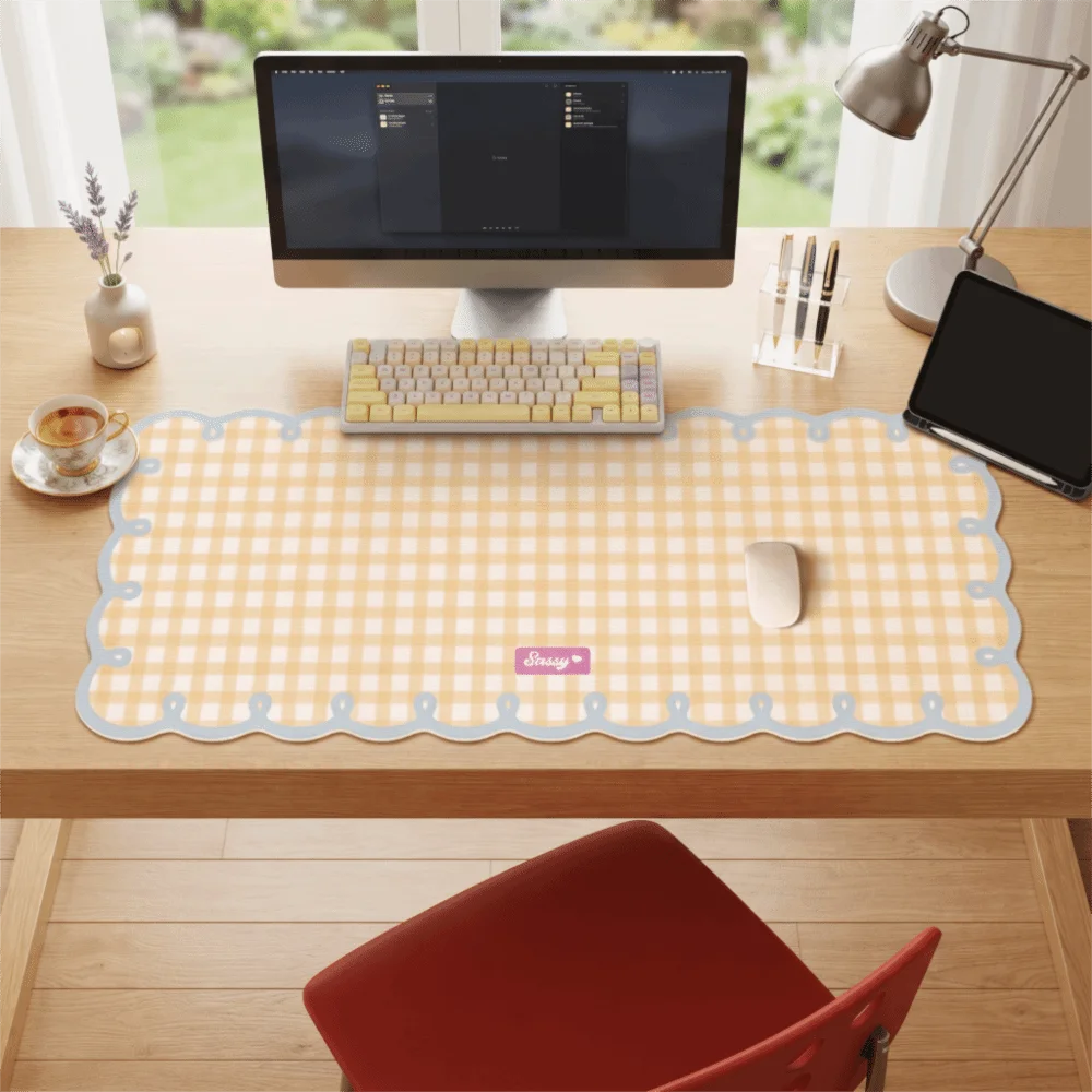 Simple Extra Large Mouse Pad Plaid Pattern PVC Computer Desk Mat Non Slip Thickened Keyboard Pad Learning Desktop