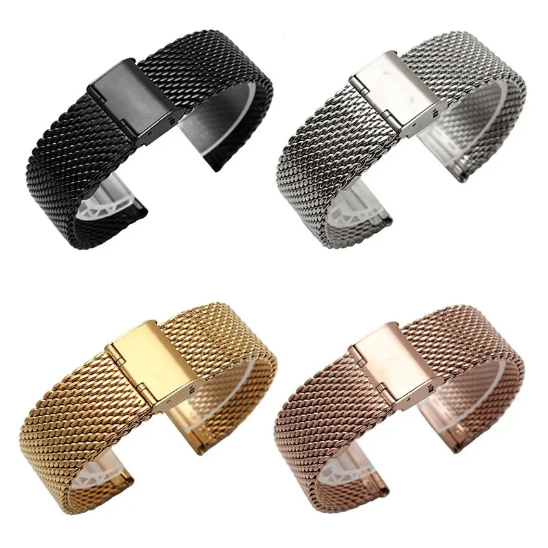 1.0 Mesh Milanese Strap 18/20/22/24mm Stainless Steel Straps 3mm Thickness for DW for Omega Watch Fold Buckle Universal Bracelet