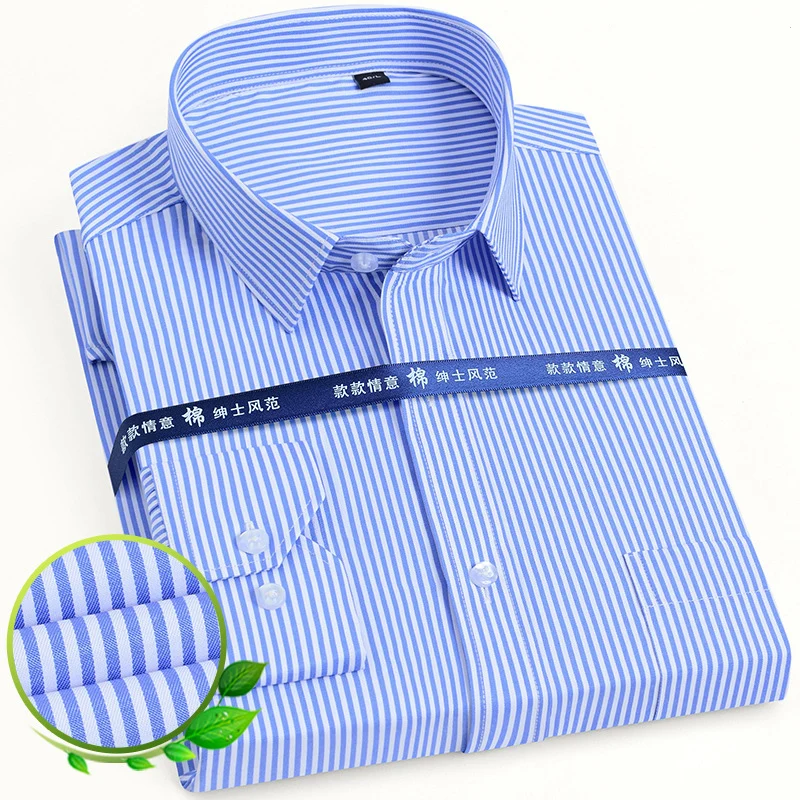 

Classic Men's Long Sleeve Dress Shirt Solid Color/Striped Single Pocket Standard Fit Business Office White Blue Men's Clothing