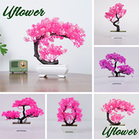 1PC Pink Desktop Artificial Bonsai DIY Home Garden Outdoor Floral Green Plant Flower Arrangement Gift Decoration