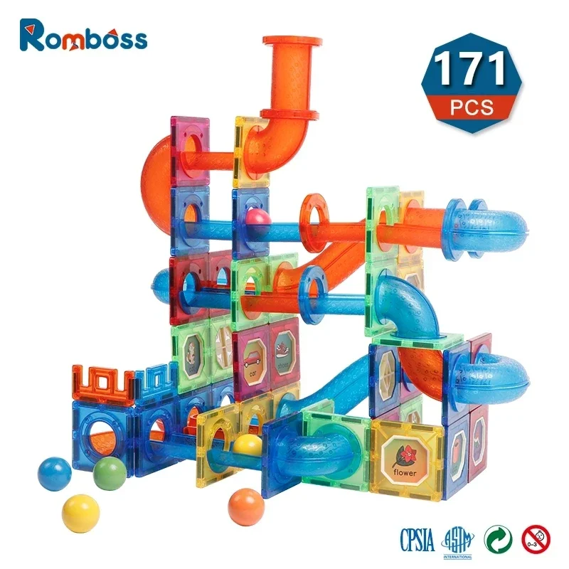 

171PCS Magnetic Building Blocks Marble Run Race Track Assembly Toys for Children Assembling Magnetic Tiles Wooden Ball Pipe Toy