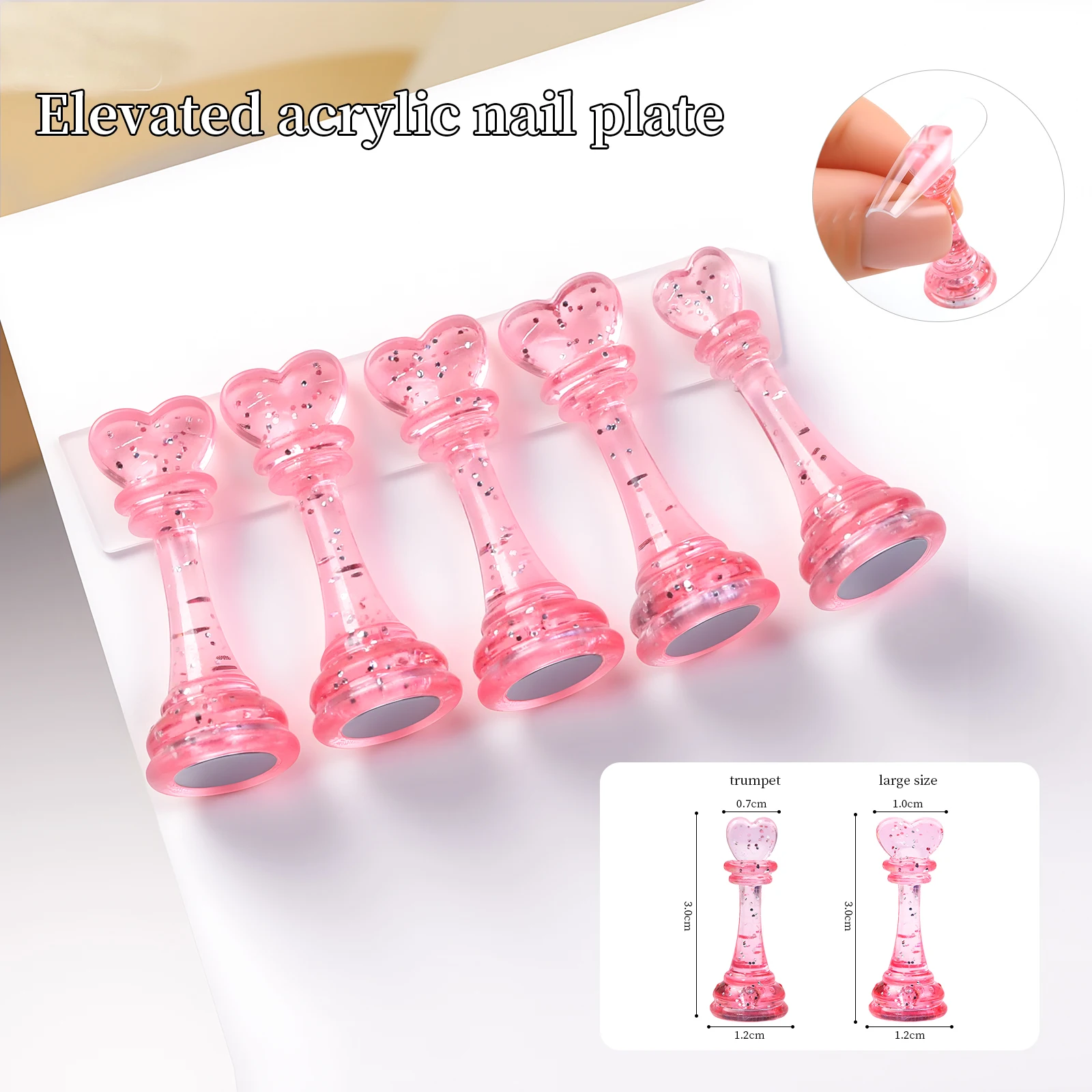 5pcs Set Acrylic Nail Base With Magnetic For Practice Plus Tall Chess Nail Playing Board Display Tool For Art Salon DIY&Practice