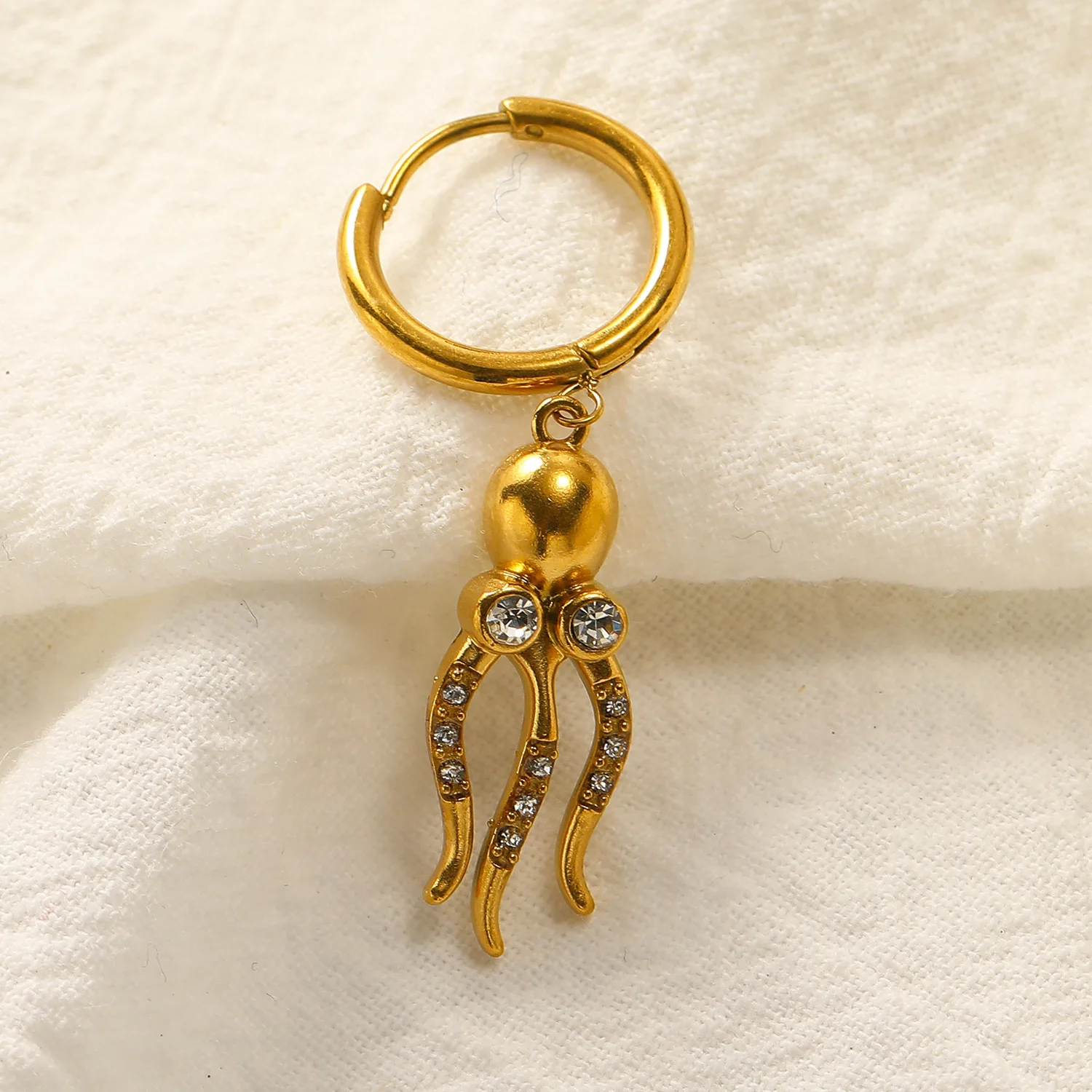 

1PCS Stainless Steel Gold Plated Octopus Pendant Earrings Ocean Series Sparkling CZ Zircon Hoop Earring Ear Huggie Punk Jewelry