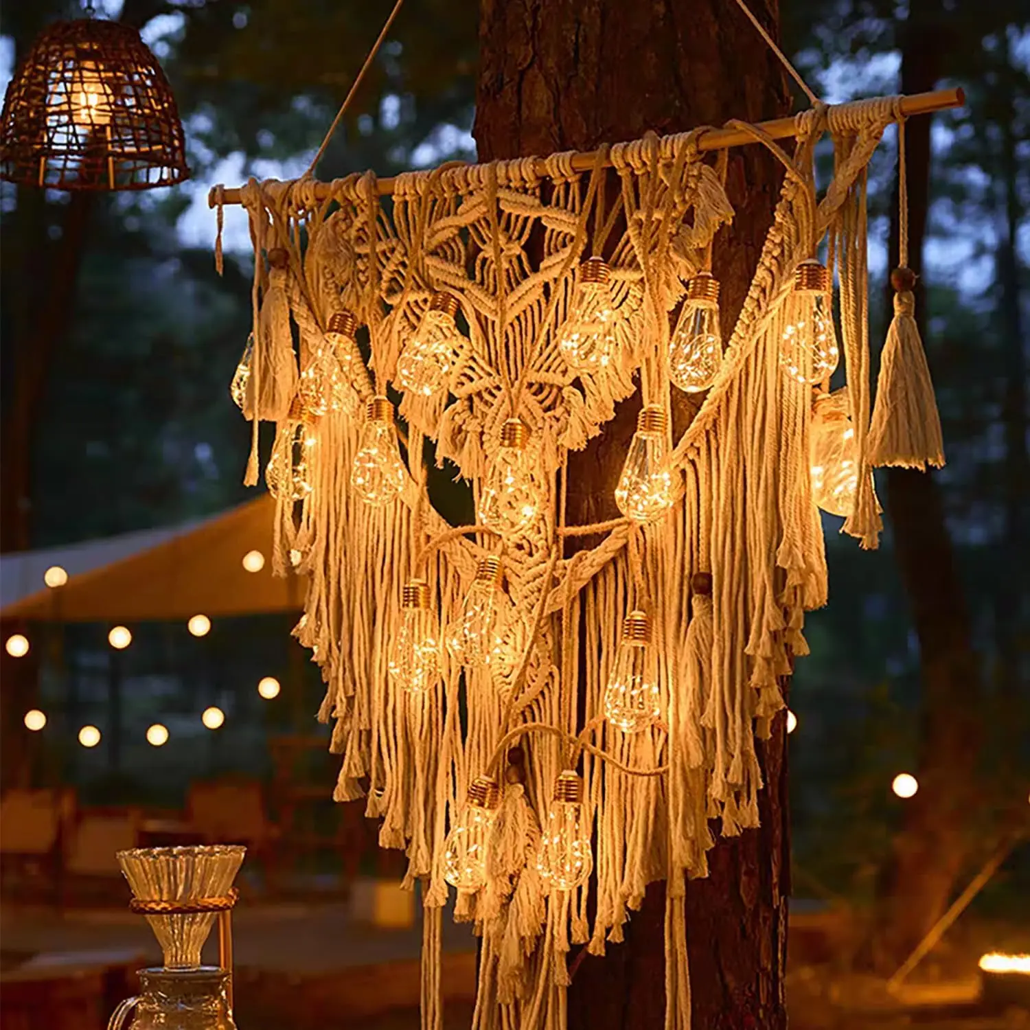 Solar Outdoor Fairy String Lights Hemp Rope 8 Modes Shatterproof Bulbs Waterproof Sun Lamp Patio Yard Party Wedding Garden Decor