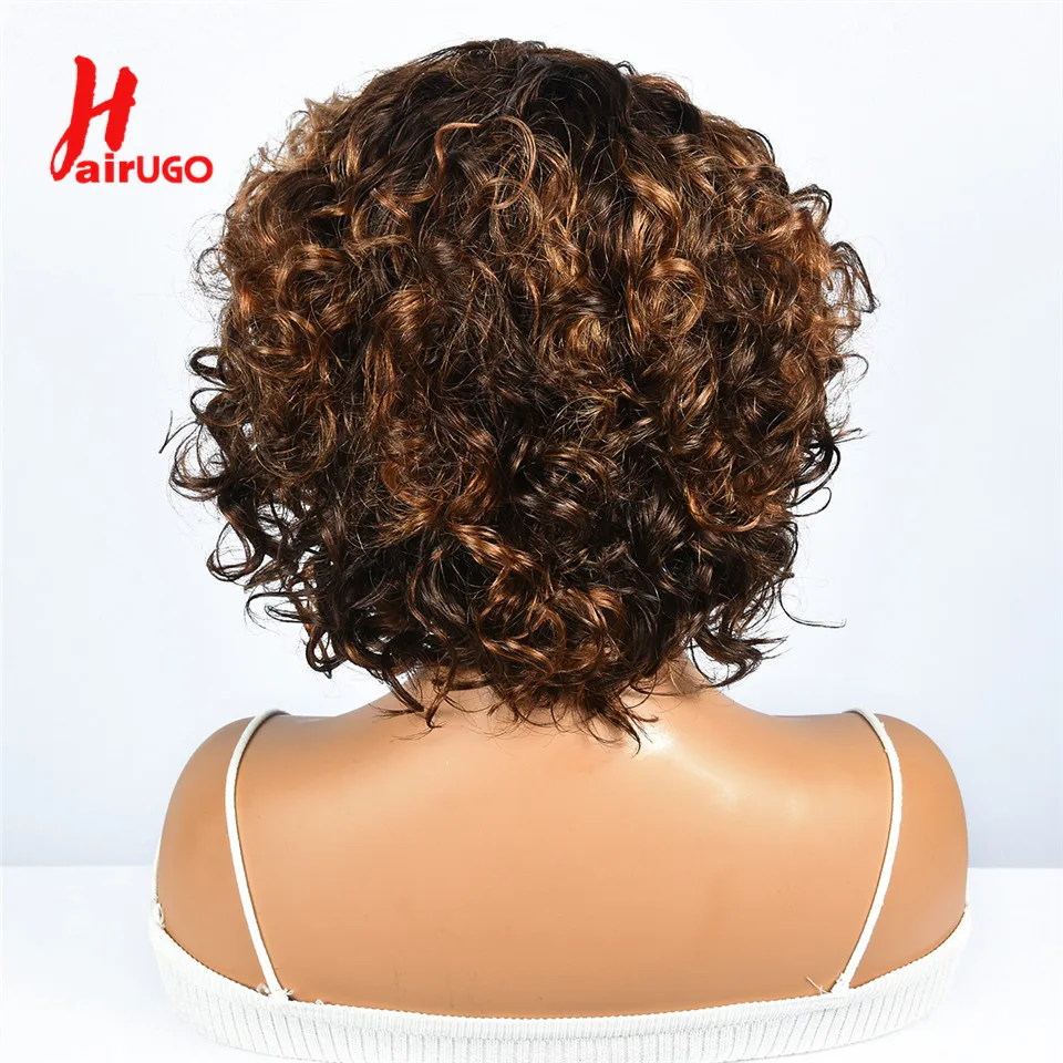 Highlight Lockige Pixie-Cut-Perücken aus Echthaar, Kleberlose Perücken mit Pony, Vollständig maschinell gefertigte Perücken mit Pony, Echthaarperücken Hairugo – Detail 8