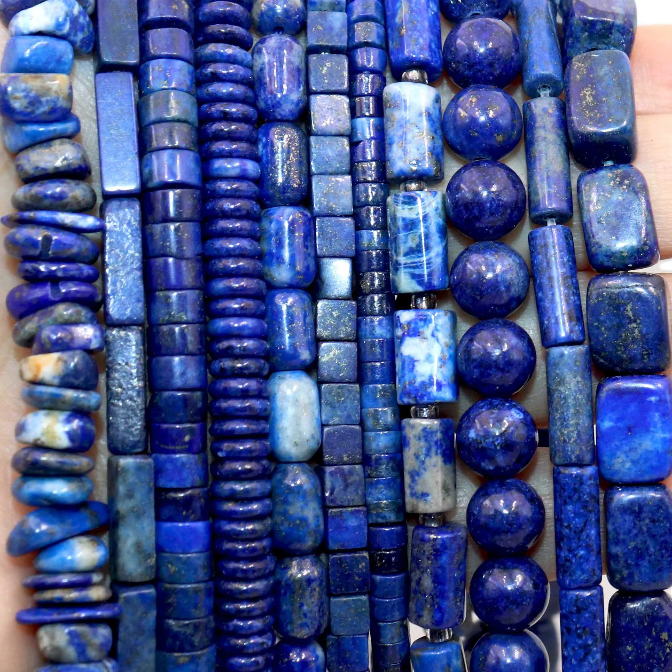 JCXAZSJ Pierre naturelle Lapis Lazuli, Tube rond à facettes, perles d'espacement amples pour la fabrication de bijoux, accessoires de collier de Bracelets faits à la main
