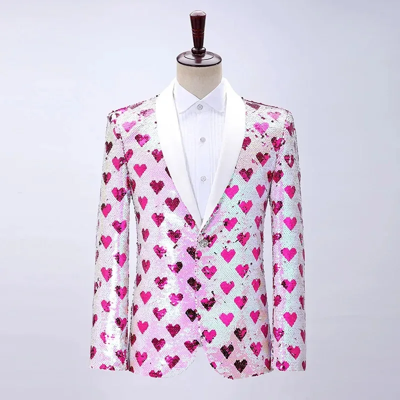 

Men's Green Fruit Collar Love Sequin Suit Top Singer Host Dress Pink Suit Jacket Blazers for Men HIP HOP Jacket Men Clothing