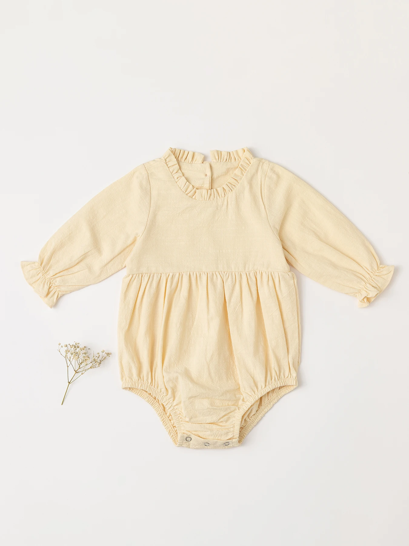 Spring Autumn Jumpsuit All-in-one Long Sleeves Cotton Romper Girl Baby Cotton Linen Flying Sleeve Solid Color Romper