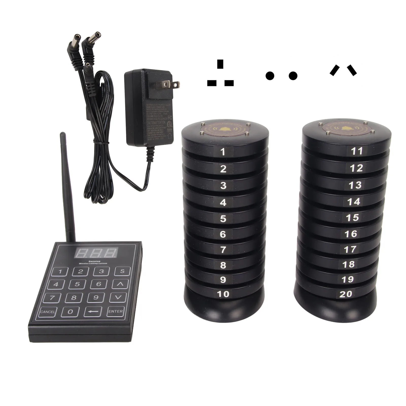 

Restaurant Pager System Long Range Wireless Guest Paging Queuing System Vibration with Transmitter 20 Pagers for Hotel for Shop