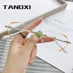 TANOXI Anti Blue Light Metal Reading Glasses Women Luxury Glitter Square Vintage Lentes Para Mujer Transparent Optical Glasses