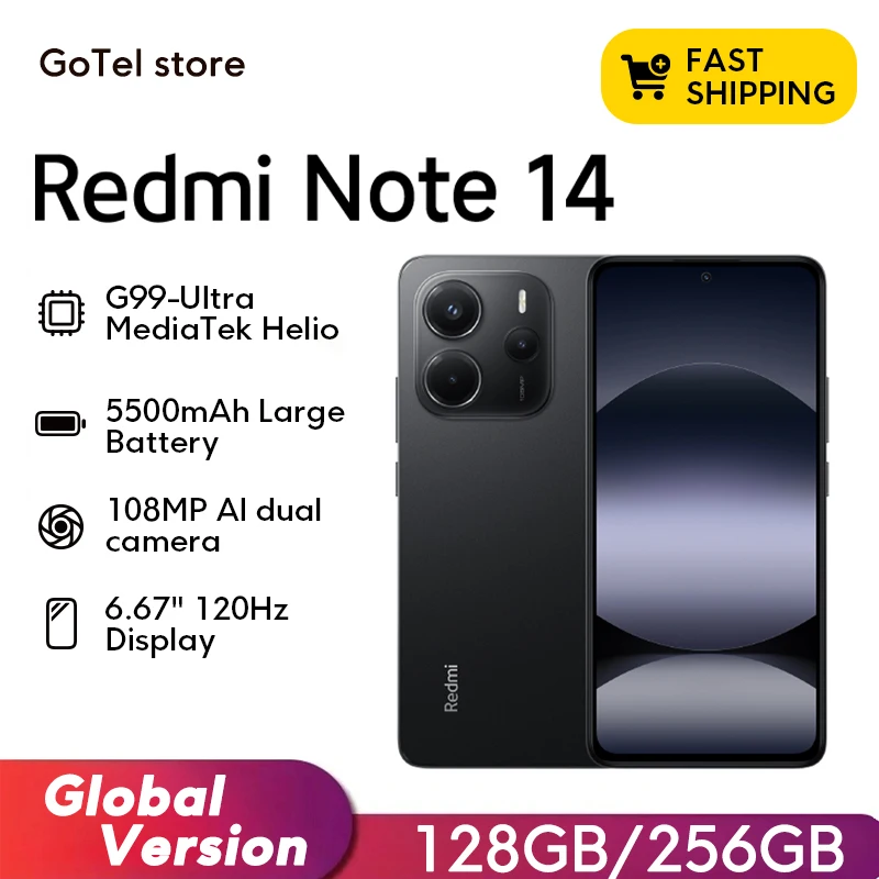 【Marque +】 Version mondiale Xiaomi Redmi Note 14 MediaTek Helio G99-Ultra 108MP AI 5500mAh 6,67" AMOLED 120Hz Écran