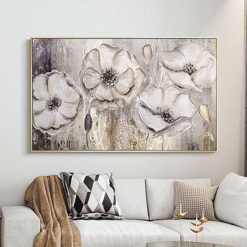 

Hand Painted Abstract Lotus 3D Flower Art Oil Painting on Canvas Grey Wall Art, Decorative Home, Gift for Relatives and Friends