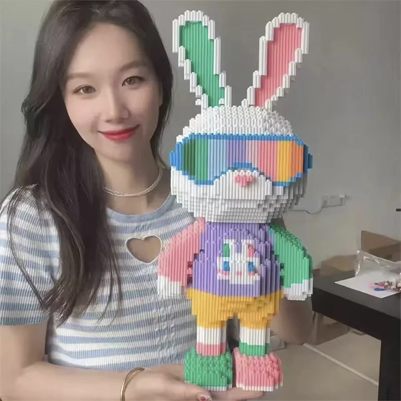3D 사탕 토끼 다채롭고 귀여운 토끼 빌딩 블록 성인 높은 난이도 조립 어린이 교육 장난감 생일 선물