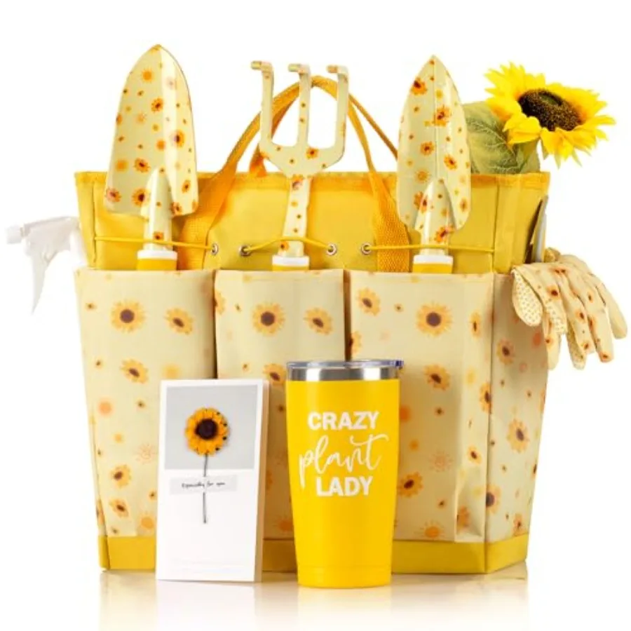 

Sunflower Gardening Gifts for Women Garden Tool Set Heavy Duty Gardening Hand Tools with Garden Tool Bag Yellow Practical Outdo