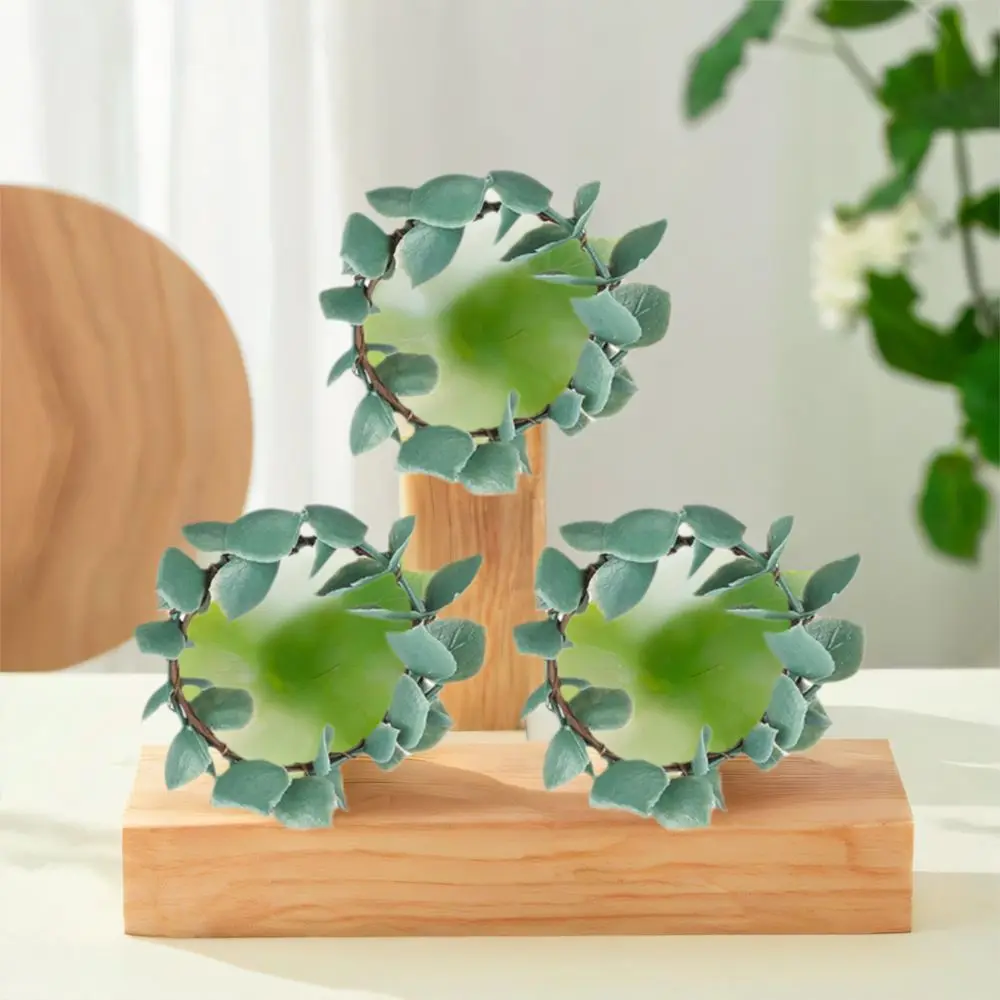 

3pcs Rustic Artificial Plant Napkin Rings Metal Simulation Green Leaves Napkin Holder Multipurpose Napkin Buckles