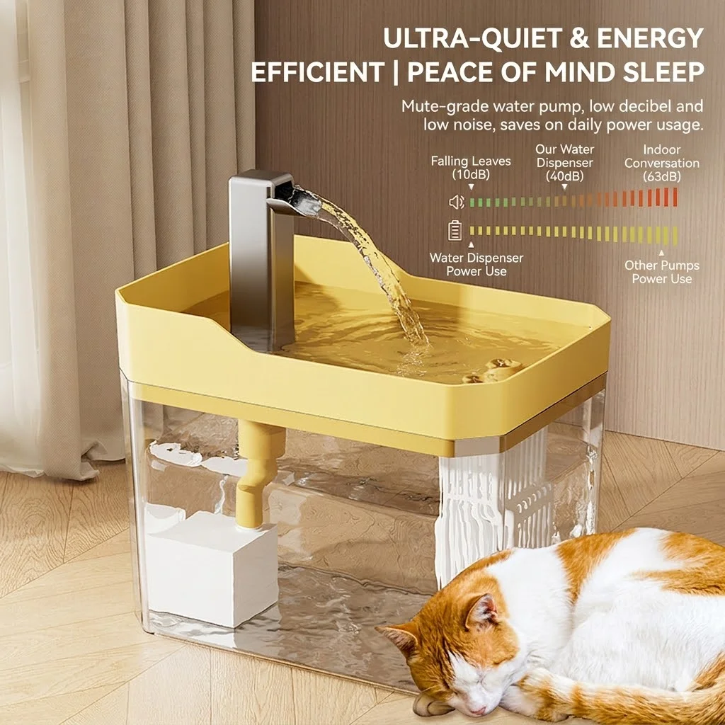 Cat Water Fountain Auto Filter Transparent Drinker USB Recirculate Filtering Water Dispenser with Pump for Cat to Drink