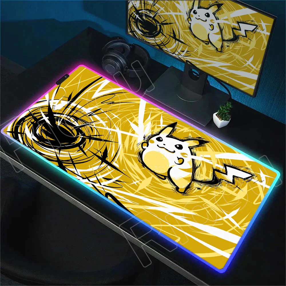 

RGB Gaming Mouse Pad PC Pikachu Gamer Cabiner Keyboard Rug XXL P-pokemonS Desktop HD Mouse Mat Carpet Kawaii Rubber LED Mousepad