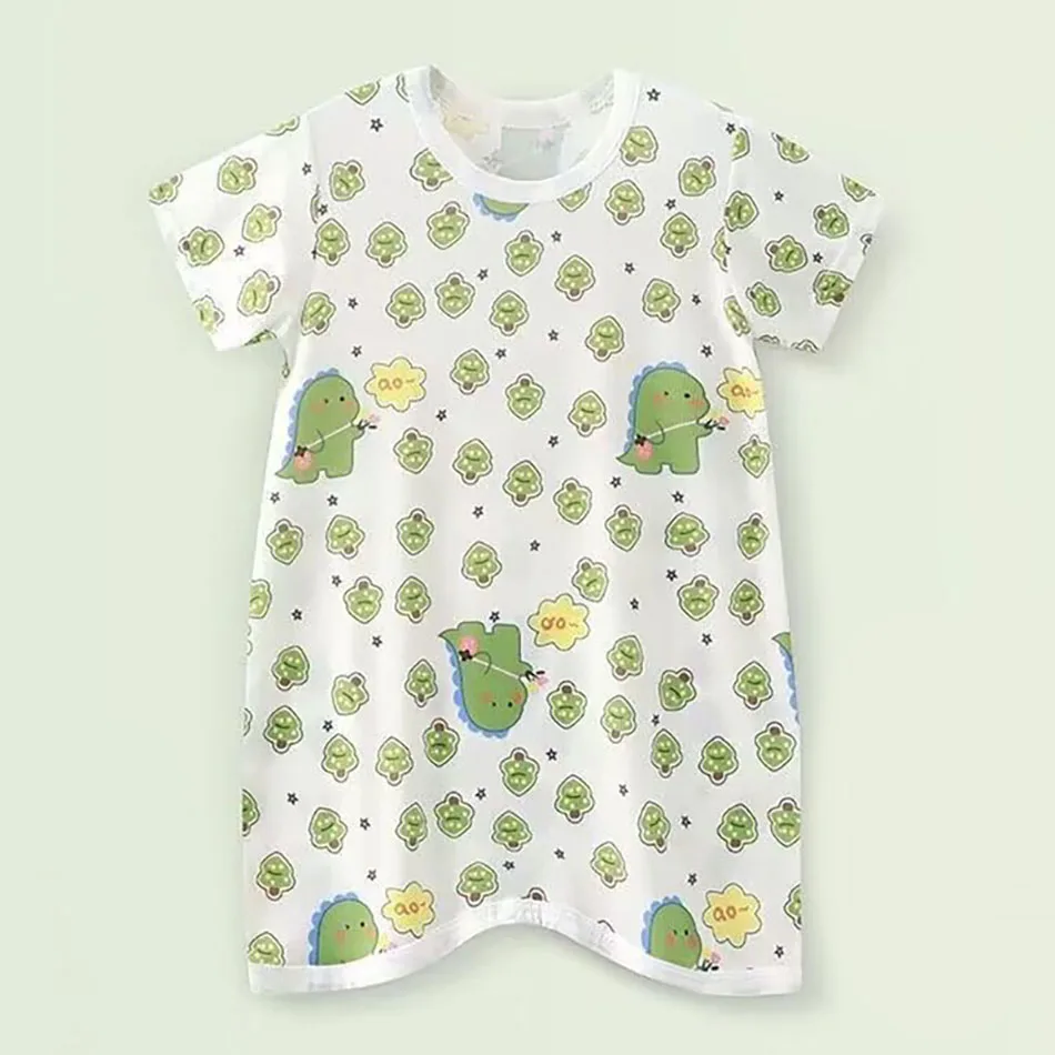 Infant Summer Romper Thin Ice Silk Cartoon Printed Soft Gentle Skin Unisex Kids Anti Kick Sleepwear for Air Conditioned Comfort