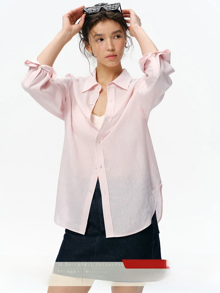 

Loose Fit Women's Linen Embroidered irt Long Sve Comfortable Sun Protection Casual Sle Faionable New Arrival