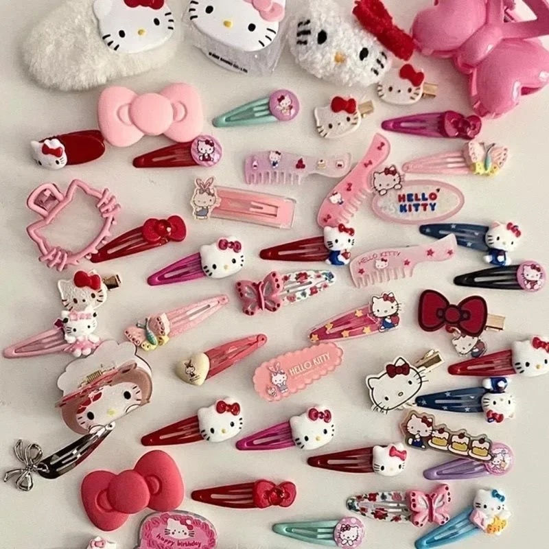 New Kawaii Sanrio Kitty Cat Hairpin HelloKitty Hairpin Set Cute Princess KT Hairpin 19-piece Hair Accessory Girl Toy Gift