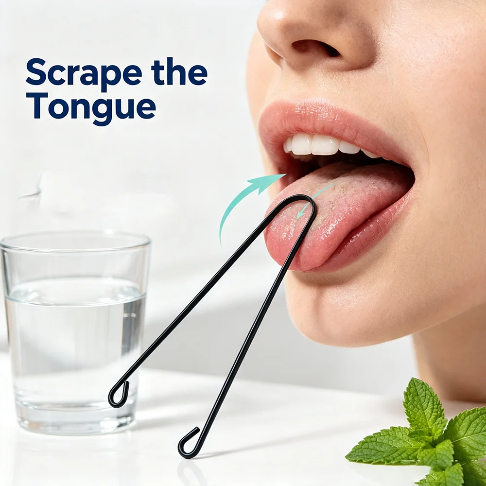 Stainless Steel Tongue Scraper, Ergonomic Smooth Edge Tongue Cleaner, Reusable Oral Hygiene Tool For Adults Daily Home Use