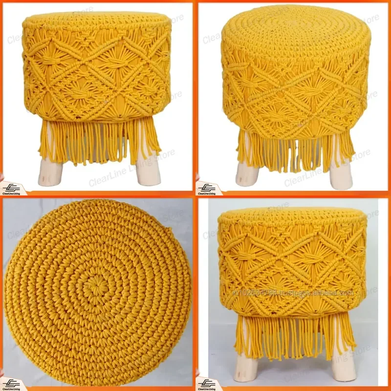 for Ultra Luxury Handmade Jute Bohemian Pouf Footstool Enterprise Round Braided Jute Pouf Sofa Chair Simple Bone Inlay