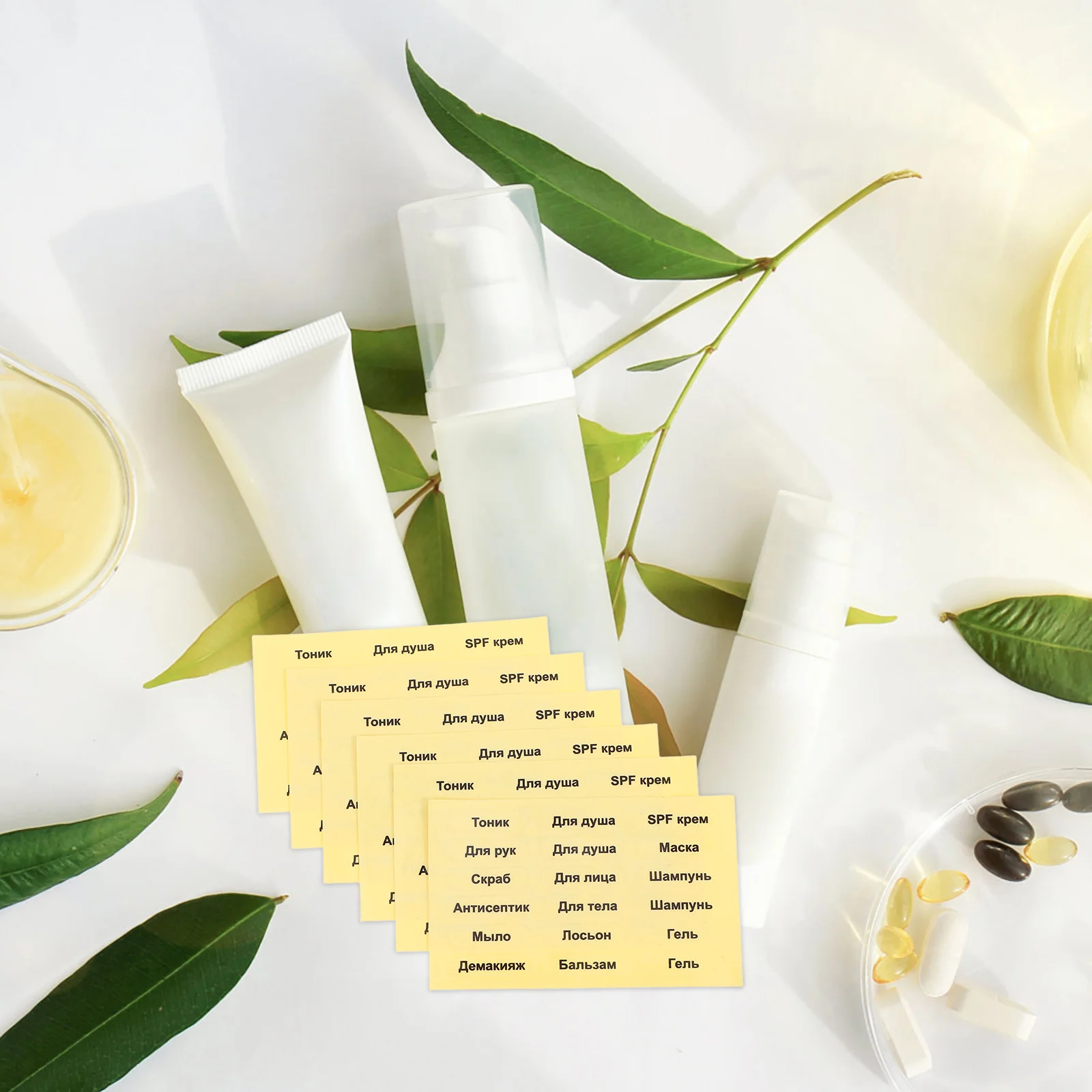 

6 Sheets Russian Language Waterproof Toiletry Labels for Shampoo Conditioner Bottles Bathroom Organization Travel Size Bottle