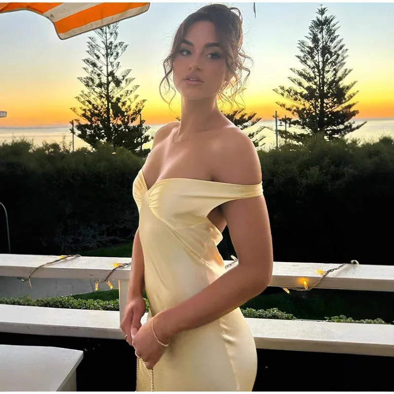 Women Solid Satin Backless Sexy Long Dress Fashion Sleeveless Bodycon Spaghetti Strap Dresses 2025 New Vocation Party Vestidos