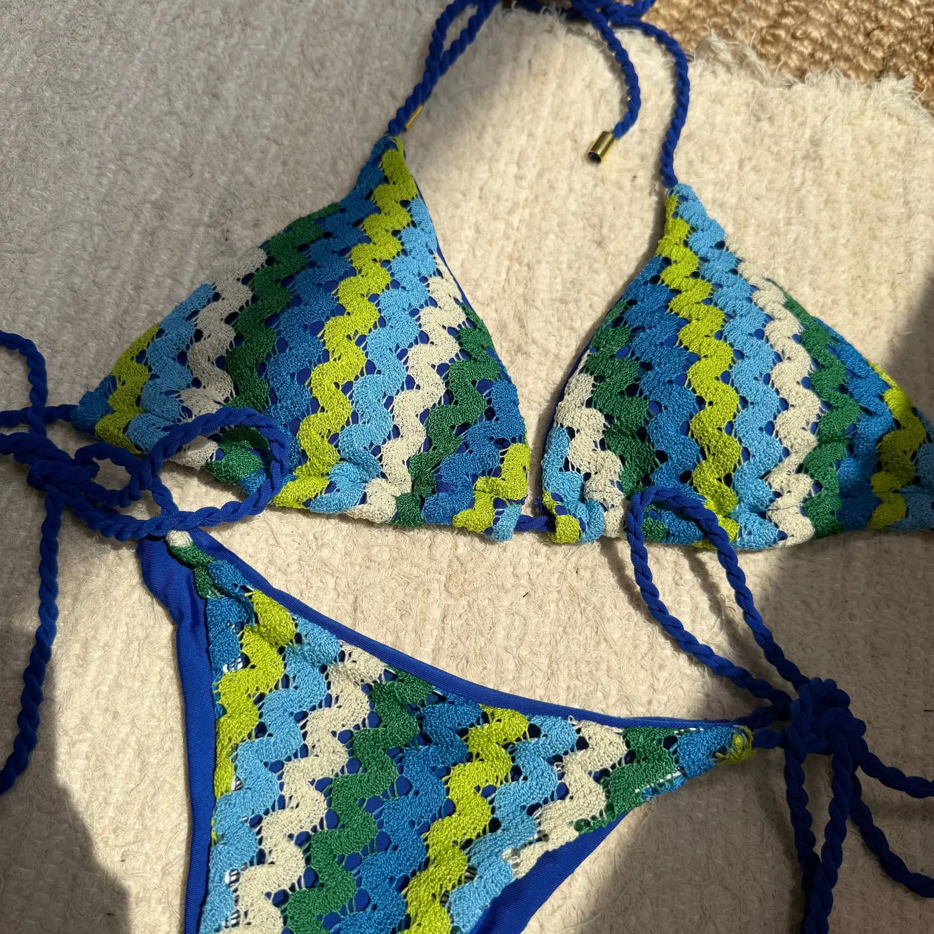 2025 new braided rope special embroidery split swimsuit swimsuit bikini beach swimsuit