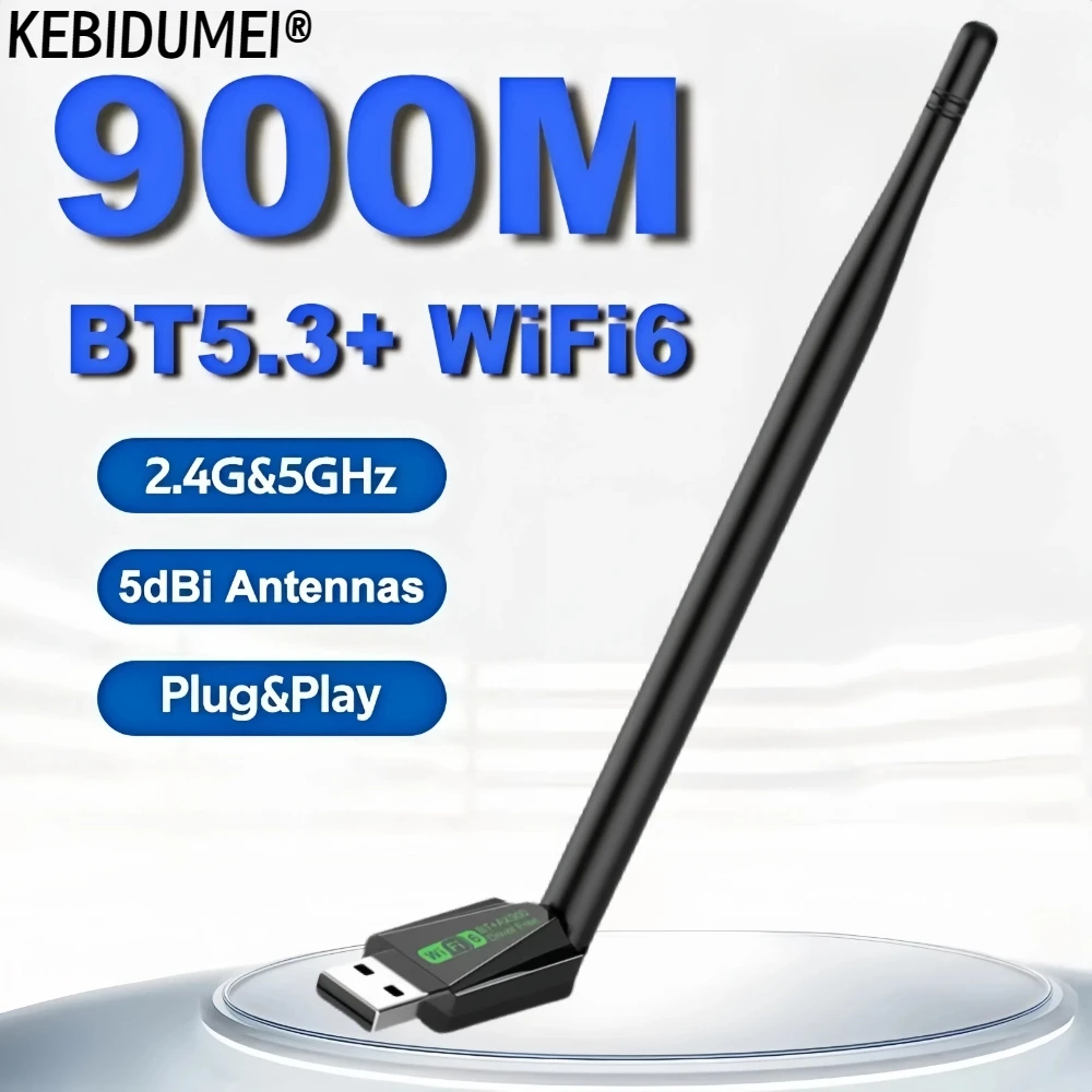 

WiFi 6 AX900 Bluetooth 5.4 WiFi USB-адаптер Беспроводная сетевая карта 2,4G и 5 ГГц Wi-Fi-антенна USB для ПК/ноутбука Win10/11 Драйвер бесплатно