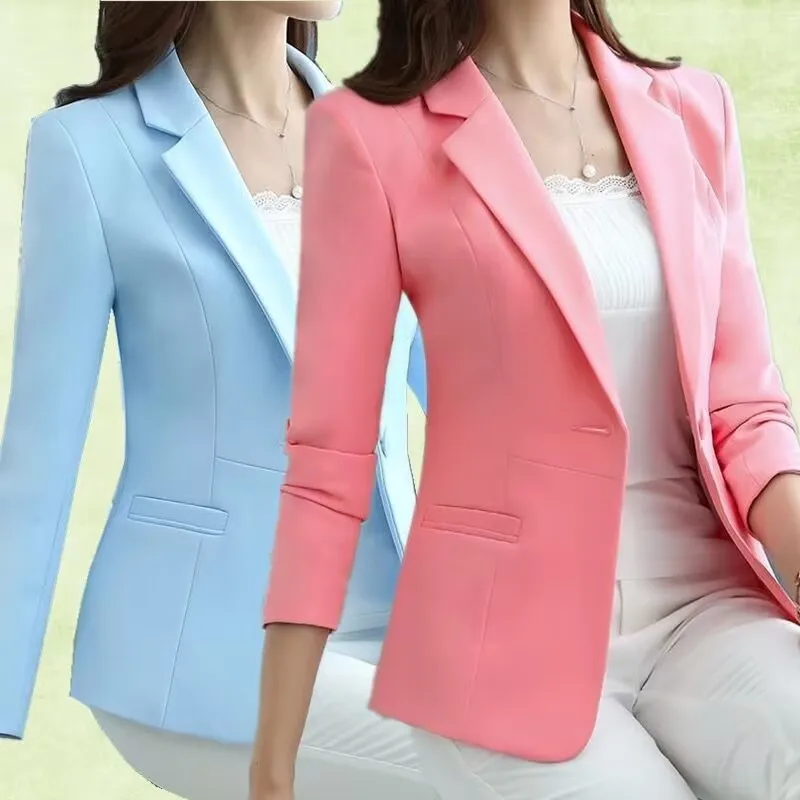 

Women's Blazer 2025 Red Long Sleeve Blazers Pockets Jackets Coat Slim Office Lady Jacket Female Tops Suit Blazer Femme Jackets