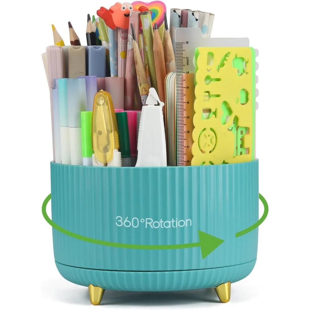 منظم أقلام، حامل أقلام رصاص دوار للمكتب، منظم مكتب دوار، كوب أقلام رصاص لطيف مكون من 5 فتحات للعودة إلى المدرسة والمكتب،