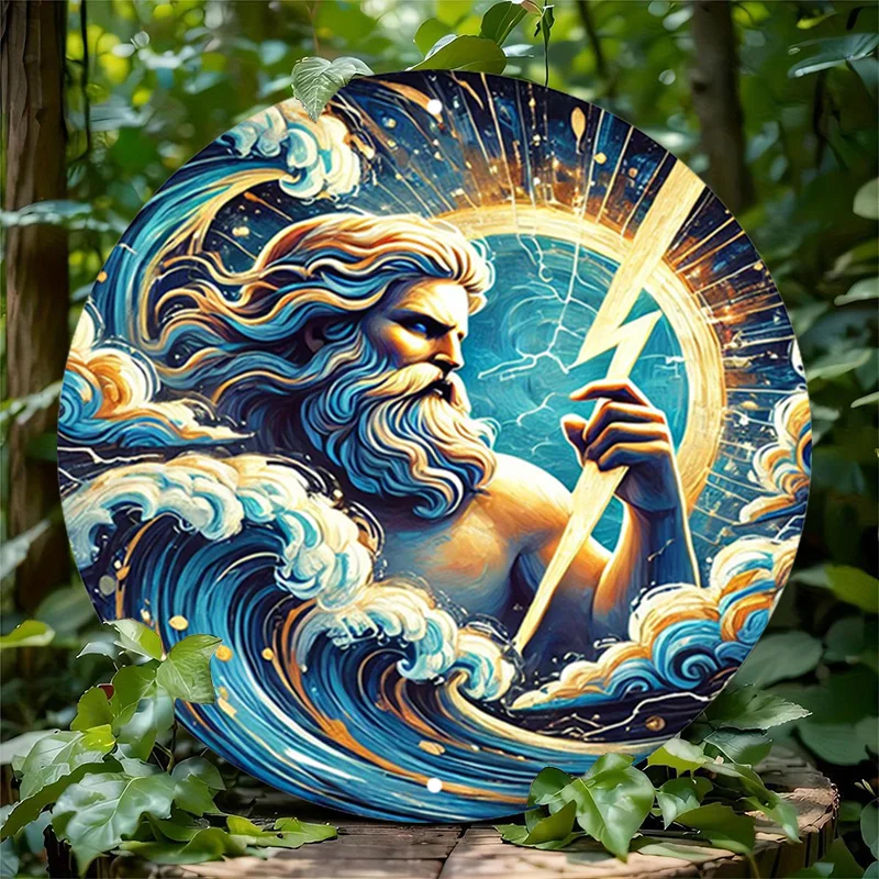 Zeus Metal Tin Sign Aluminum Round Wall Art Greek Mythology Retro Decor Vintage Home Garage Cafe