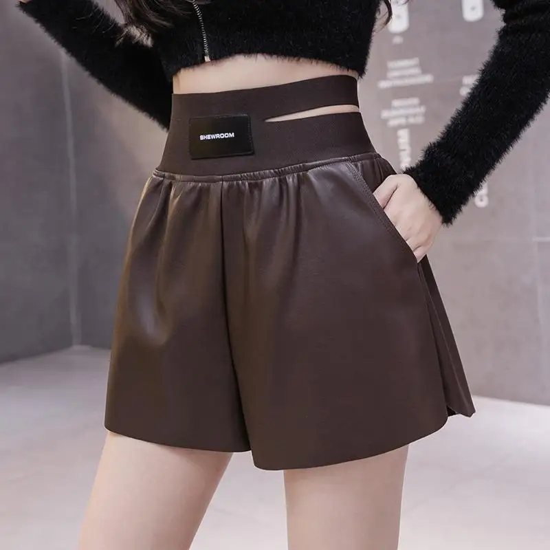 

Autumn Winter New Trend Fashion Patchwork Solid Color Elastic Waist Wide Leg Pants Women Clothing Fashionable Pocket High Waist