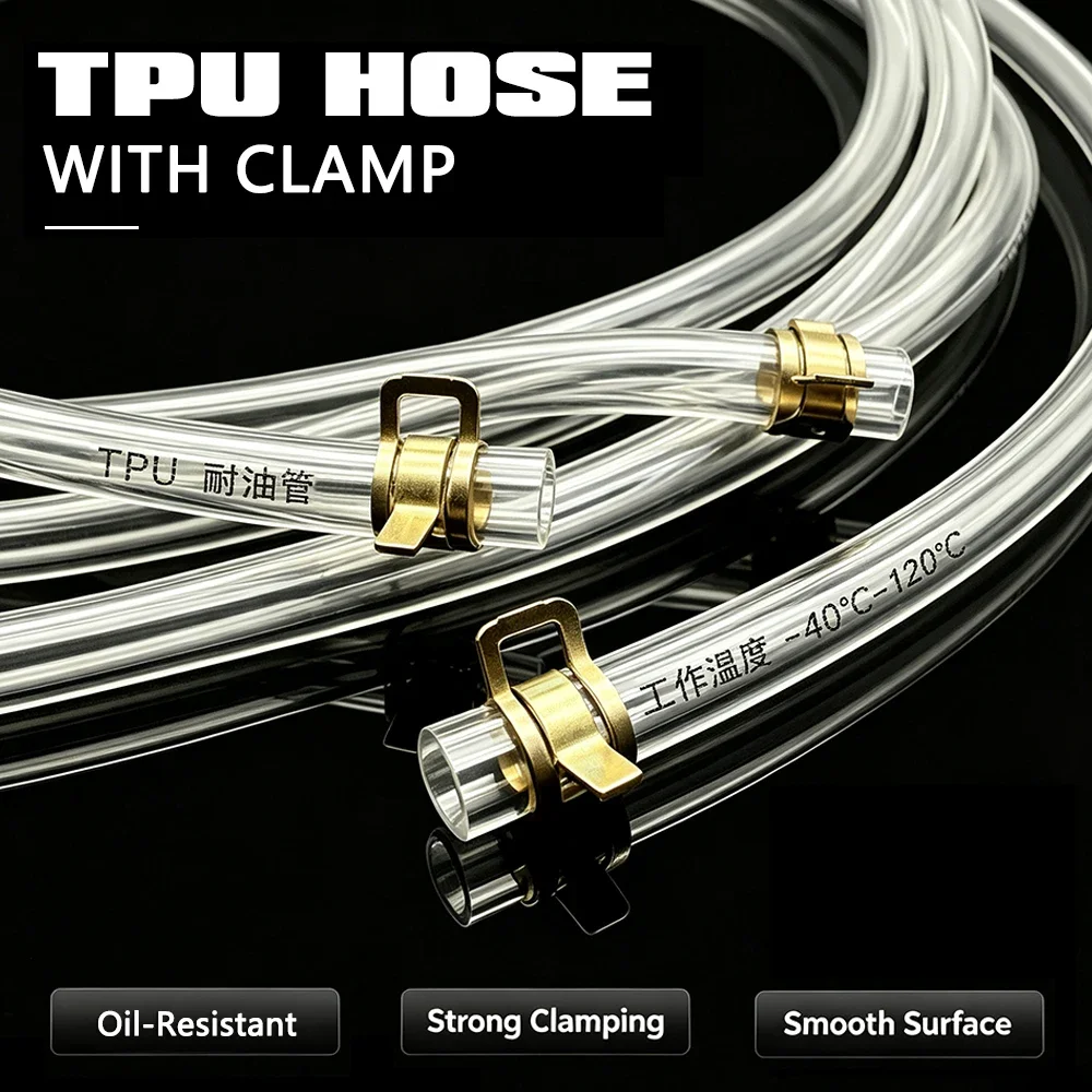 TPU Clear Fuel Pipe ID 4mm~16mm Diesel Tubing Wear Corrosion Resistant Fuel Hose with Galvanized Clamps for Chainsaws Blowers