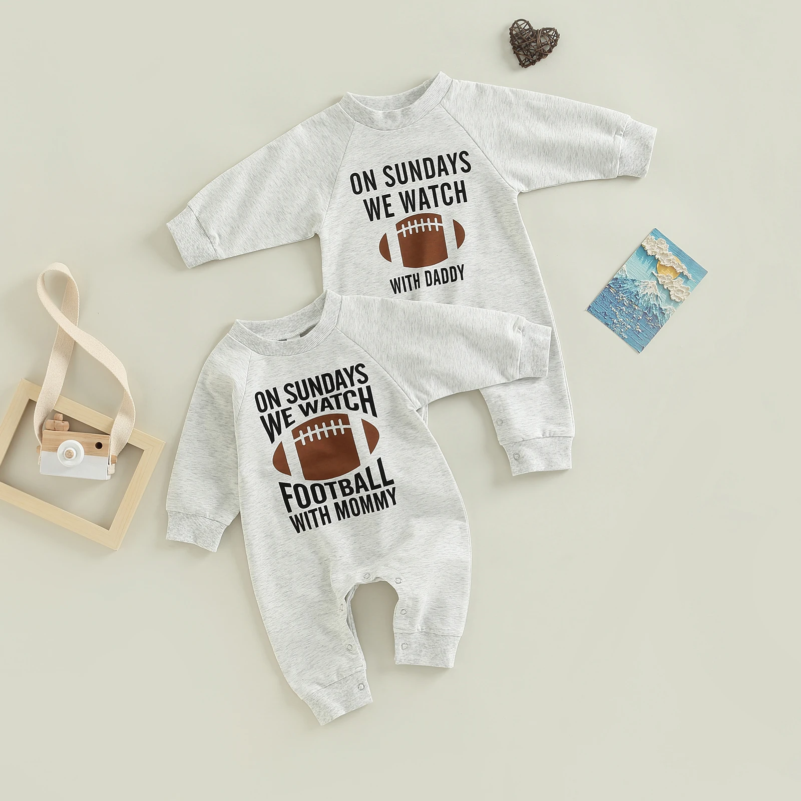 Funny Baby Boy Girl On Sunday We Watch Football with Daddy Jumpsuit Long Sleeve Sweatshirt Romper Fall Baby Playsuits Clothes