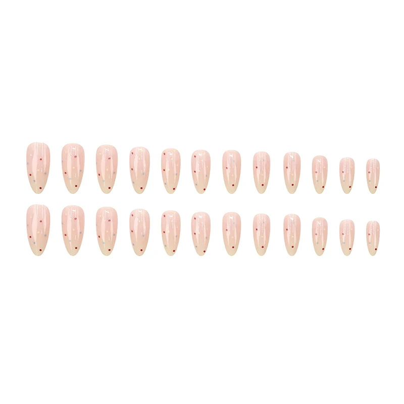 24 pezzi rosa bianco sfumato piccoli pois unghie finte con adesivo gelatina unghie finte staccabili copertura completa stampa sulle unghie