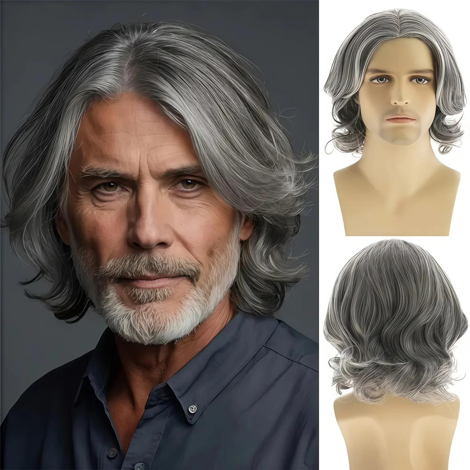 Elegant Sliverygrey Short Bob Wig Shoulder-Length, Heat Resistant Synthetic Wig with Side Bangs,Carnival,St. Patrick's Day