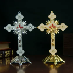 HTISOK Gold Catholic INRI Budded Wall Crosses Christian Latin Cross Fleuree Prayer Church Decor Hanging Crucifix